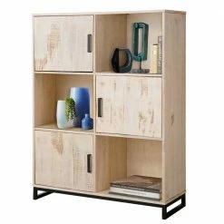 110x140x39 Schrank Mit 3 Türen & 3 Fächern - Pseino -Gosy-shop 110x140x39 schrank mit 3 tueren 3 faechern in kiefer white wash schwarz pseino 02