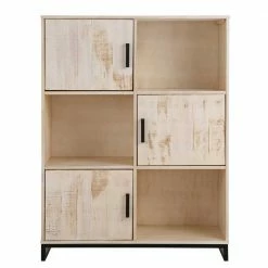 110x140x39 Schrank Mit 3 Türen & 3 Fächern - Pseino -Gosy-shop 110x140x39 schrank mit 3 tueren 3 faechern in kiefer white wash schwarz pseino 03