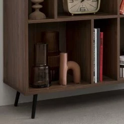 118x76x40 7 Fächer Regal Mit Tür - Nuies -Gosy-shop 118x76x40 7 faecher regal mit tuer in walnuss nb grau nuies 02