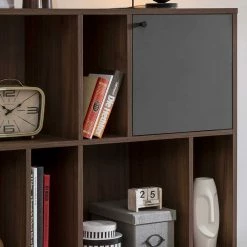 118x76x40 7 Fächer Regal Mit Tür - Nuies -Gosy-shop 118x76x40 7 faecher regal mit tuer in walnuss nb grau nuies 03