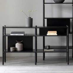 140x81x36 Schwarzes Regal Mit Vier Fächern - Erlin -Gosy-shop 140x81x36 schwarzes regal mit vier faechern aus mdf eiche furnier erlin 05