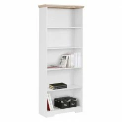 75x180x30 Bücher Regal Mit Fünf Fächern - Akedra -Gosy-shop 75x180x30 buecher regal mit fuenf faechern in weiss eichefarben akedra 02