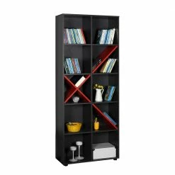 75x188x30 Cm Modernes Regal In Anthrazit & Rot - Gracelina 9 75x188x30 Cm Modernes Regal In Anthrazit & Rot - Gracelina -Gosy-shop 75x188x30 cm modernes regal in anthrazit rot 15 faecher gracelina 03