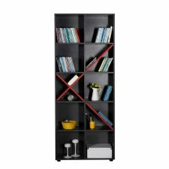 75x188x30 Cm Modernes Regal In Anthrazit & Rot - Gracelina 10 75x188x30 Cm Modernes Regal In Anthrazit & Rot - Gracelina -Gosy-shop 75x188x30 cm modernes regal in anthrazit rot 15 faecher gracelina 04