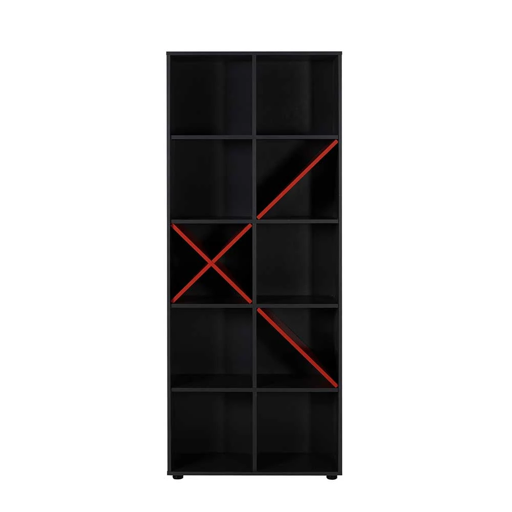 75x188x30 Cm Modernes Regal In Anthrazit & Rot - Gracelina 6 75x188x30 Cm Modernes Regal In Anthrazit & Rot - Gracelina – Bild 6