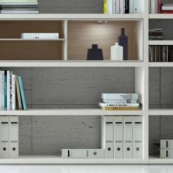 Beleuchtete Regalwand In Weiß Mit Eiche - Romancina -Gosy-shop beleuchtete regalwand in weiss mit eiche dekor 283x221 cm romancina 03