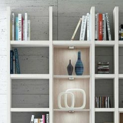 Beleuchtete Regalwand In Weiß Mit Eiche - Romancina -Gosy-shop beleuchtete regalwand in weiss mit eiche dekor 283x221 cm romancina 04