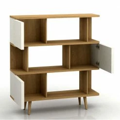 Design Scandi Standregal Mit 3 Türen - Jendren I -Gosy-shop design scandi standregal mit 3 tueren in weiss eiche dekor jendren i 02