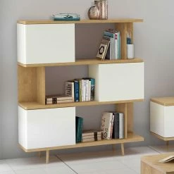 Design Scandi Standregal Mit 3 Türen - Jendren I -Gosy-shop design scandi standregal mit 3 tueren in weiss eiche dekor jendren i 03