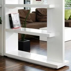 Hochglanz Raumteiler Design Regal In Weiß - Jasmon -Gosy-shop hochglanz raumteiler design regal in weiss lackiert 128x180x30 cm jasmon 02