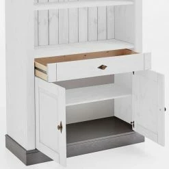 Holzregal Mit Türfach Im Landhausstil - Mirandesca -Gosy-shop holzregal mit tuerfach im landhausstil in weiss grau mirandesca 03