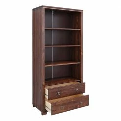 Kiefer Holzregal In Dunkelbraun Lackiert - Luvin -Gosy-shop kiefer holzregal in dunkelbraun lackiert mit 4 faechern 2 schubladen luvin 02