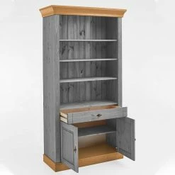 Landhaus Regal Schrank In Grau & Kiefer Lauge - Cempino -Gosy-shop landhaus regal schrank in grau kiefer lauge 108x203x45 cm cempino 02