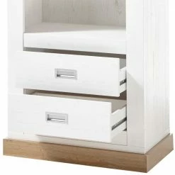 Landhausregal In Weiß & Dekor Wildeiche - Helkaska -Gosy-shop landhausregal in weiss dekor wildeiche mit 4 faechern 2 schubladen helkaska 04