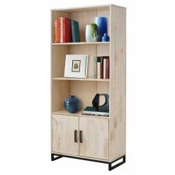 Massives Standregal In Kiefer White Wash - Pseino -Gosy-shop massives standregal in kiefer white wash mit drei faechern zwei tueren pseino 02