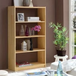 Massivholz Bücherregal Mit Vier Fächern - Ciudada -Gosy-shop massivholz buecherregal mit vier faechern aus kiefer natur lackiert ciudada 01