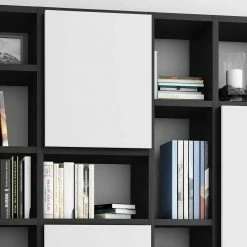 Modernes Bücher Regal In Schwarzbraun - Emalika -Gosy-shop modernes buecher regal in schwarzbraun eiche mit 5 weissen tueren emalika 03