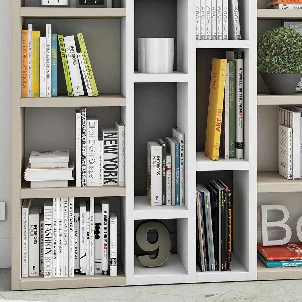 Modernes Bücherregal In Mattem Beige - Lash 2 Modernes Bücherregal In Mattem Beige - Lash – Bild 2