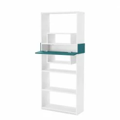 Offenes Standregal Norella In Weiß Mit Petrol -Gosy-shop offenes standregal weiss mit petrol mit geschlossenem fach mit klappe norella 02