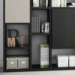 Schwarzbraune Regalwand In Eiche Dekor - Maik -Gosy-shop schwarzbraune regalwand in eiche dekor mit 5 farbigen tueren maik 02