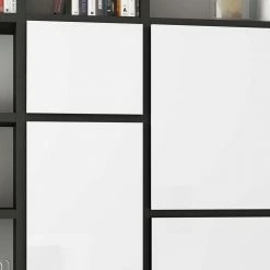 Schwarzbraunes Regal In Eiche Dekor - Turegada -Gosy-shop schwarzbraunes regal in eiche dekor mit hochglanz weiss turegada 03