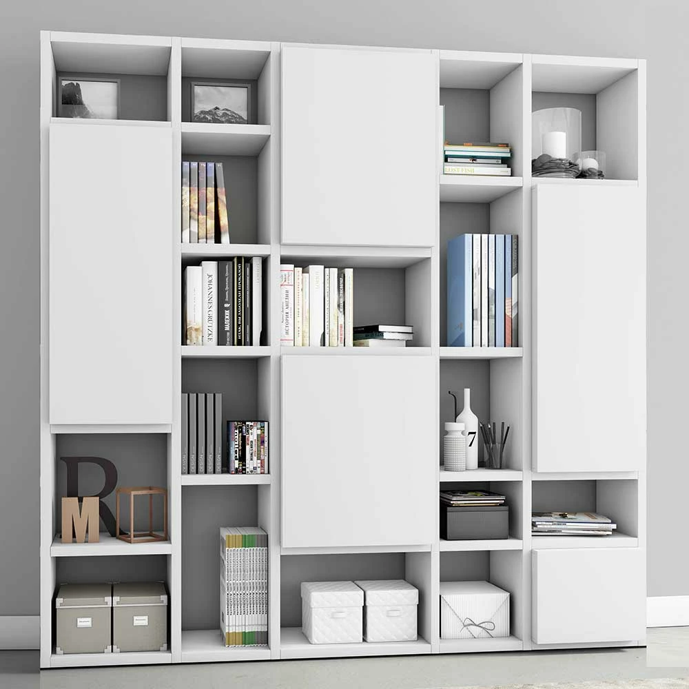 Weiße Design Regalwand Mit 17 Fächern - Zero 1 Weiße Design Regalwand Mit 17 Fächern - Zero