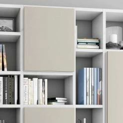 Weißes Bücherregal In Hochglanz - Joinaru -Gosy-shop weisses buecherregal in hochglanz mit 5 tueren in beige matt joinaru 03