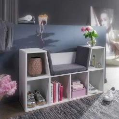 Weißes Flurregal Mit Sitzfläche - Danaha -Gosy-shop weisses flurregal mit sitzflaeche sechs faechern danaha 02