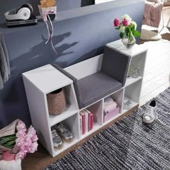 Weißes Flurregal Mit Sitzfläche - Danaha -Gosy-shop weisses flurregal mit sitzflaeche sechs faechern danaha 03