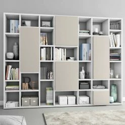 Weißes Hochglanz Regal Mit 5 Türen Beige Matt - Shine