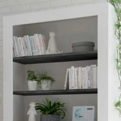 Weißes Hochglanz Regal Mit Dekor Grau - Voskala -Gosy-shop weisses hochglanz regal mit dekor grau 4 faecher 2 tueren voskala 03