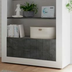 Weißes Hochglanz Regal Mit Dekor Grau - Voskala -Gosy-shop weisses hochglanz regal mit dekor grau 4 faecher 2 tueren voskala 04