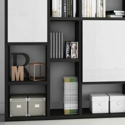 Wohnraum Regal In Schwarzbraun Eiche - Jasson -Gosy-shop wohnraum regal in schwarzbraun eiche mit 5 tueren in weiss hochglanz jasson 02