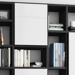 Wohnraum Regal In Schwarzbraun Eiche - Jasson -Gosy-shop wohnraum regal in schwarzbraun eiche mit 5 tueren in weiss hochglanz jasson 03