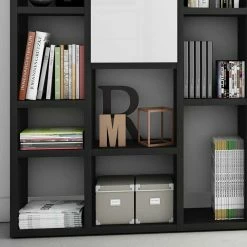 Wohnzimmer Regal In Eiche Schwarzbraun - Barosio -Gosy-shop wohnzimmer regal in eiche schwarzbraun mit weiss hochglanz barosio 02