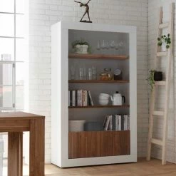 Zweifarbiges Wohnraumregal 110x191x43 - Heres -Gosy-shop zweifarbiges wohnraumregal 110x191x43 in weiss glanz nussbaum dekor heres 02