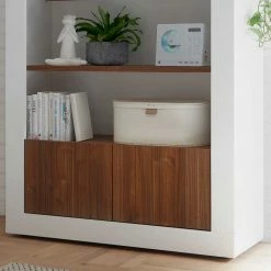 Zweifarbiges Wohnraumregal 110x191x43 - Heres -Gosy-shop zweifarbiges wohnraumregal 110x191x43 in weiss glanz nussbaum dekor heres 05